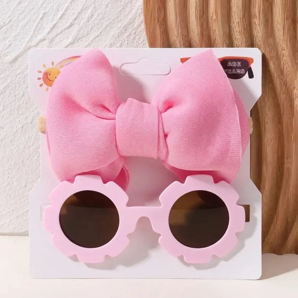 2 Piece Baby Girls‎ Bow/Hairband Sunglasses Set NEW!! Pink 💕🕶️